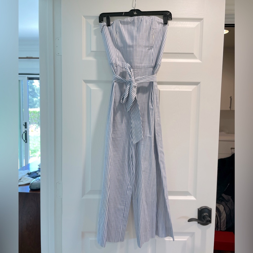 Club Monaco Blue & White Strip Jumpsuit with Belt